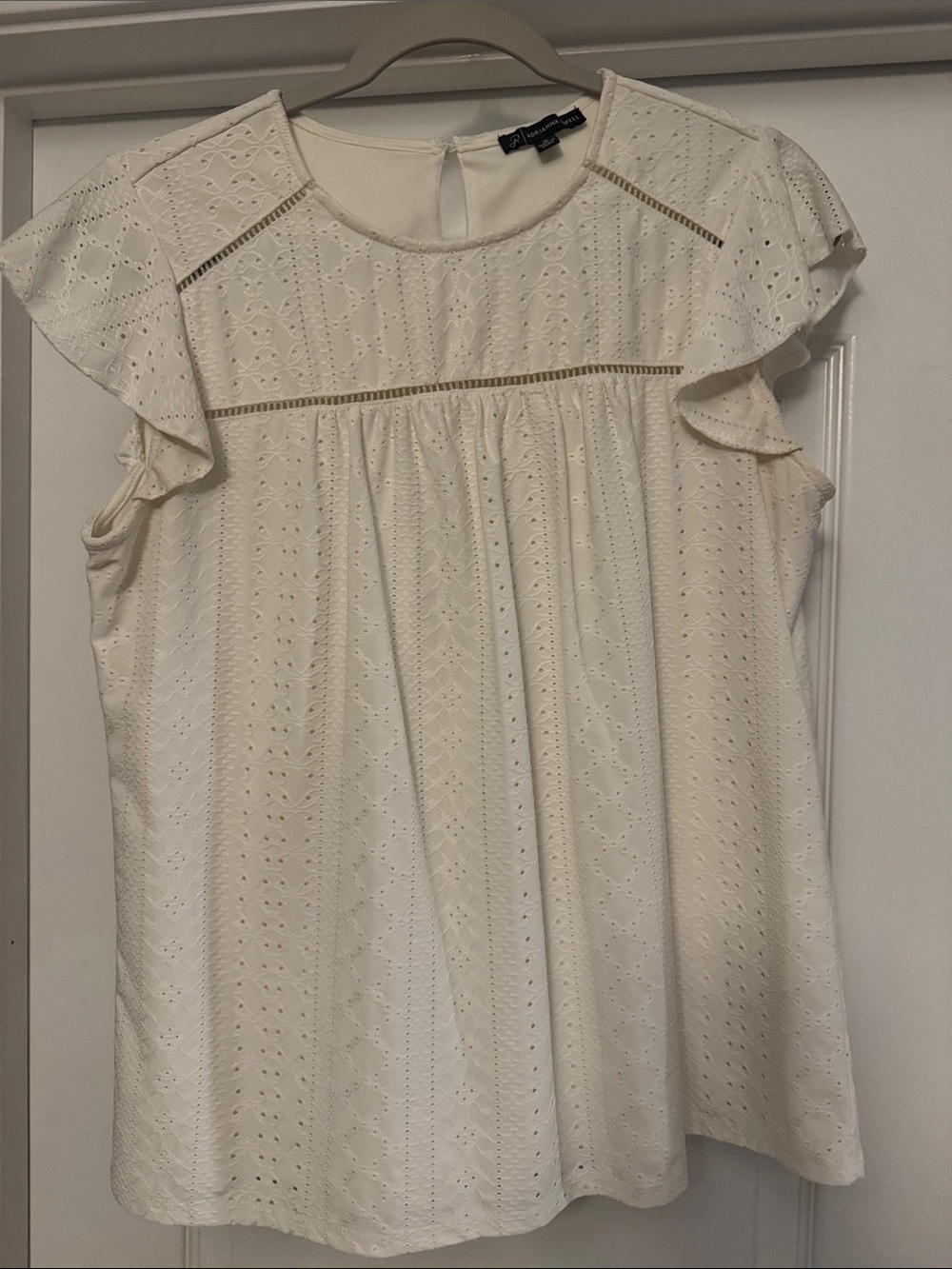Eyelet Ruffle Sleeve Girls' Dress Top in Cream